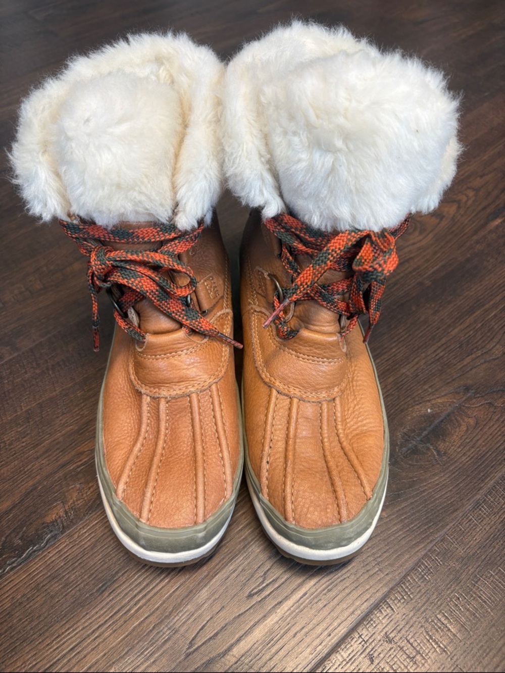 SPERRY Women’s 8 Maritime Tan/Olive/Orange Faux-Fur Winter Boots Lace-Up Comfort